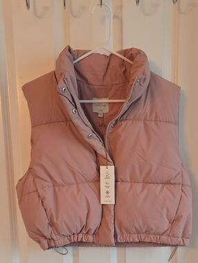 Love Tree Pink Mauve Puffer Vest - Cropped Quilted Sleeveless Jacket